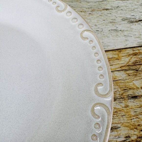 Pier 1 NATALIA Cream Embossed Dots & Scrolls Stoneware Salad Lunch Plates Set 2 - Picture 9 of 13